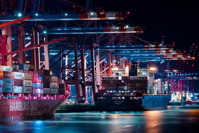 Global port terminal operating at night