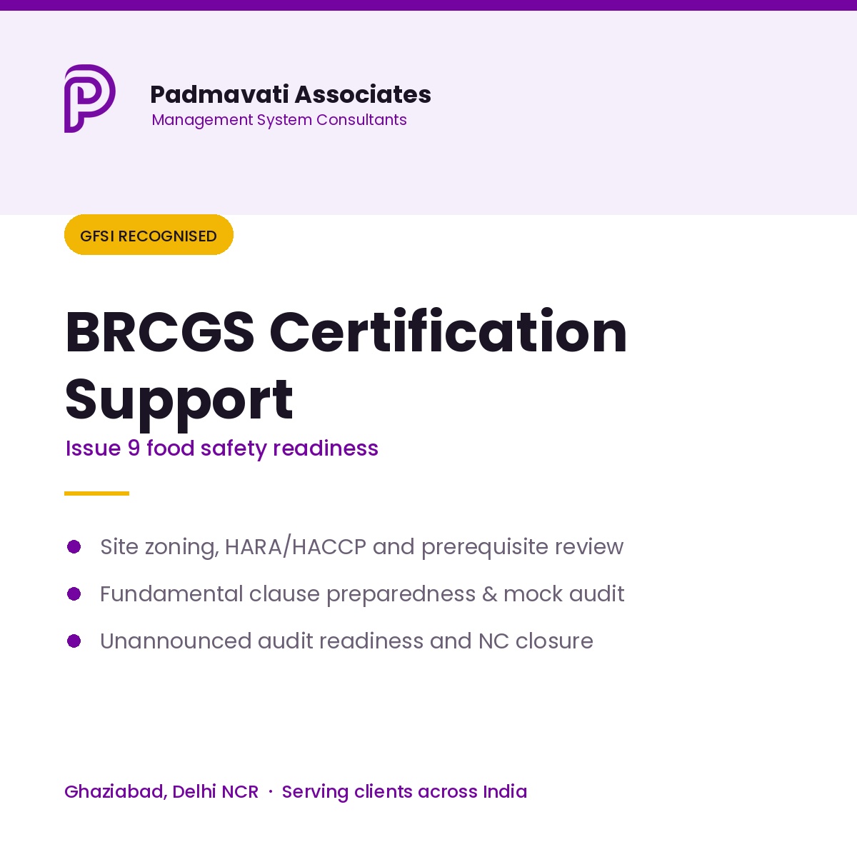 BRCGS certification support