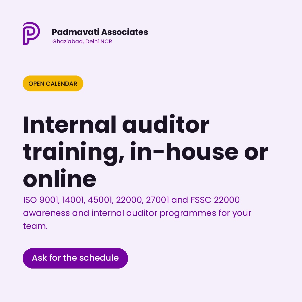 Internal auditor training calendar